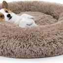 MIXJOY Orthopedic Dog Bed Comfortable Donut Cuddler Round Ultra Soft Washable Cat Cushion Bed (20''/23''/30'') (23'', Brown) (23.0"L x 23.0"W x 7.0"Th)