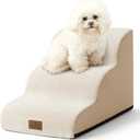 Dog Stairs for Small Dogs 15.7" H, Curved Dog Step for Puppy, Older Cat, Medium Pet Ramp for Sofa, Couch or Chair, Ladder with High Density Foam, 3 Step, 15.7x22.4x15.7 inch, Beige