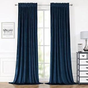 YURIHOME Navy Velvet Curtains 84 Inches for Bedroom, Thermal Insulated Blackout Curtains- Room Darkening Sun Blocking Rod Pocket Window Drapes for Living Room, 2 Panels, 42 x 84 Inches