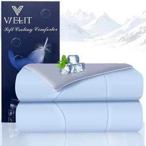 Vielit Cooling Comforter King Size for Hot Sleepers and Night Sweats, Luxury Lightweight Summer Comforter, Soft Double Sided Breathable Cooling Blankets, Q-Max>0.425, Machine washable, 90x102,Grey Blue
