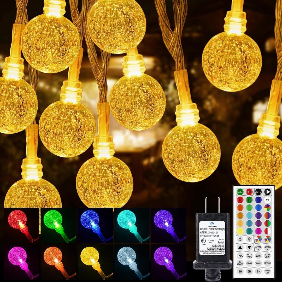 Color Changing String Lights Plug in, 33ft 60LED Connectable Crystal Globe String Light Remote, Decorative Outdoor Twinkle Lights for Girl Gift Bedroom Patio Garden Tent Camp Party Christmas Dcor (24 RGB Colors)