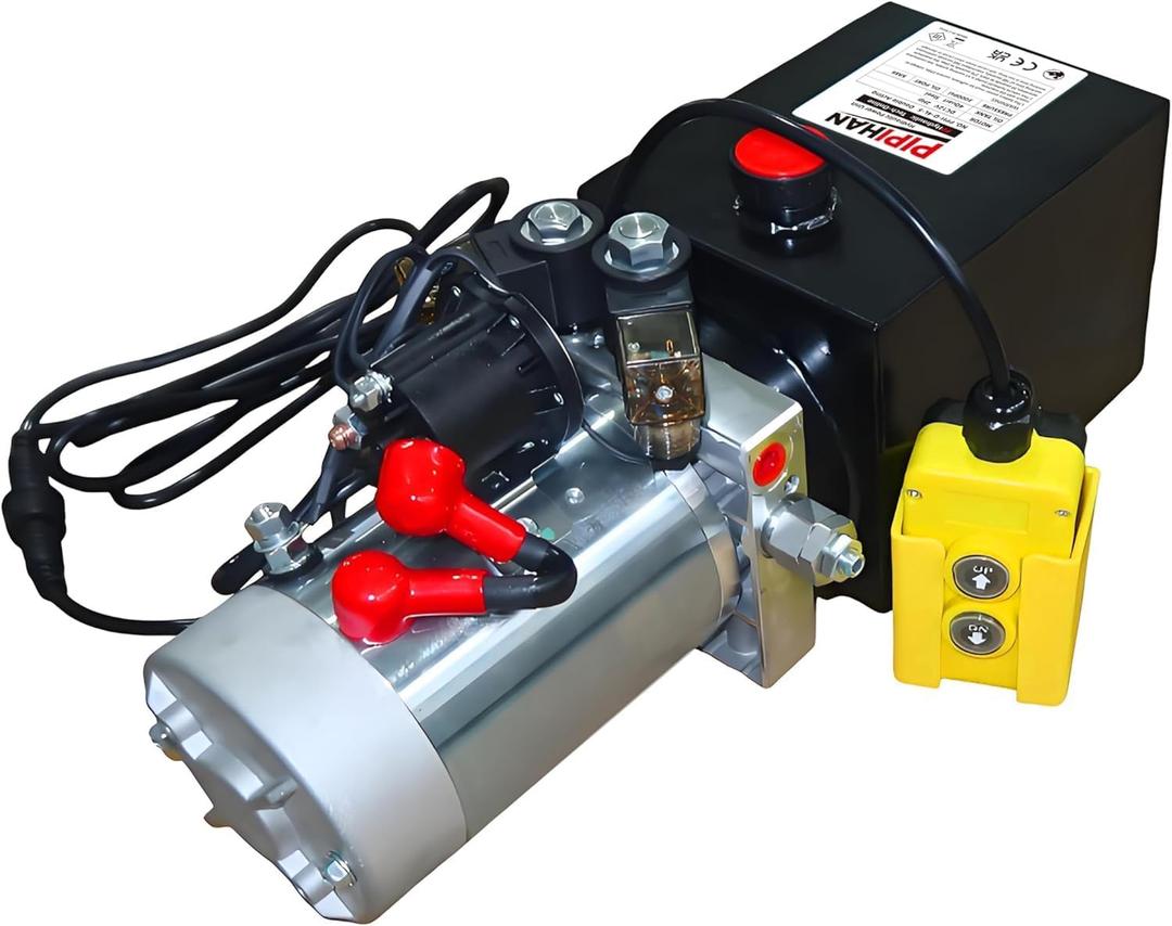 Double Acting Hydraulic Pump 8 Quart Hydraulic Power Units 12V DC Hydraulic Pump SAE#6 Connector for Dump Trailer Car Lifting