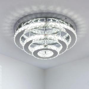 Modern Crystal Chandelier LED 3 Tier Crystal Ceiling Lights Flush Mount Chandeliers for Bedrooms Dining Room Living Room,Dia 13.8",Cool White,42 W