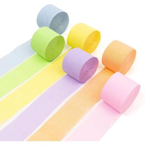 HOUSE OF PARTY Pastel Love Crepe Paper Streamers 6 Crepe Paper Rolls 492ft (1.8 Inch x 82 Ft/Roll) - Pack of Orange, Yellow, Green, Blue, Purple, Pastel Pink Paper Streamers Easter Party Decorations