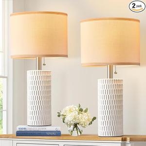 Reaketon 20" Small Ceramic Table Lamps for Bedroom Set of 2, Modern Lamps for Night Stands, Farmhouse Table Lamps for Living Room, Home Office and Hallways,White