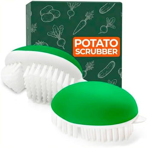 2 Pcs Vegetable Brush Scrubber - 2.3 x 3.9 Potato Brush Scrubber for Food with Ergonomic Design, Crack-Resistant Frame, Soft & Stiff Bristles for Effective Cleaning - Versatile for Mushrooms, Apples