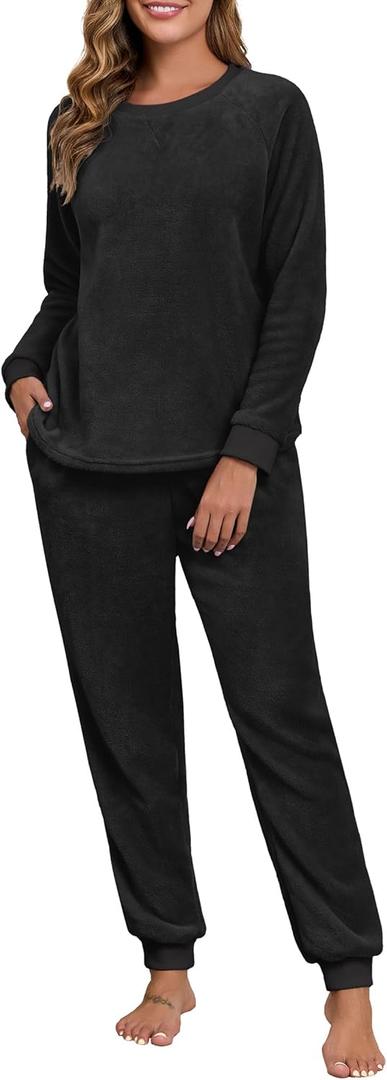PrinStory Women's 2 Piece Pjs Matching Sets (Black, XL)