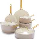 GreenPan 10 Piece Cookware Set, Non-Toxic PFAS-Free Hard Anodized Healthy Ceramic Nonstick, Stainless Steel Gold Handle, Glass Lids, Dishwasher Safe, Oven & Broiler Safe, Taupe Brown