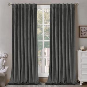 BGment Grey Velvet Curtains 96 Inches for Living Room, Thermal Insulated Blackout Curtains Room Darkening Drapes with Back Tab and Rod Pocket for French Door, Set of 2 Panels, 52 x 96 Inch
