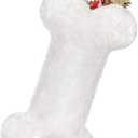 Malier Dog Christmas Stocking, Xmas Luxury Faux Fur Large Bone Shape Hanging with Silver & Gold Snowflakes Sequin Decorations Pets Christmas Dog Stockings for Dogs Cats Pets (White)