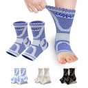 Copper Ankle Brace, Copper Infused Ankle Support Compression Sleeve for Men & Women, for Foot Pain Relief, Sprained Recovery, Achilles Tendonitis, Daytime or Night Use (Blue, Medium)