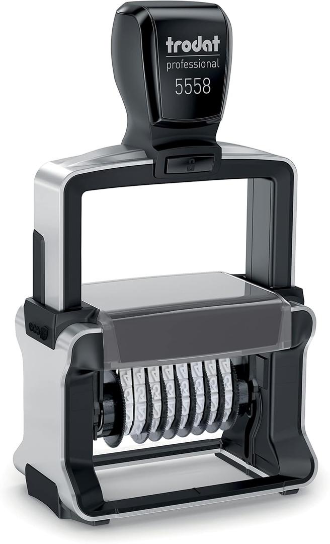 Trodat 5558 Professional Manual Numberer Stamp  8 Digits, Self-Inking, 3/16" (5 mm) Characters, Black Ink