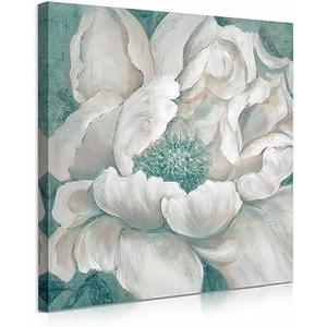 Yelash Boho Floral Wall Art Canvas, Sage Green and White Magnolia Print, Vintage Painting Flower Wall Decor for Living Room, Bedroom Bathroom Decor 30 x 30 Inch