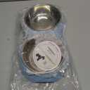 Stainless Steel Dog Bowls Set, Double Food & Water Bowls for Dogs, Dual Dog Food Bowl with 2 Medium (14oz*2) Bowl, Non-Slip Pet Bowls Suitable for Puppies, Cats and Medium Breed Dogs (Blue)