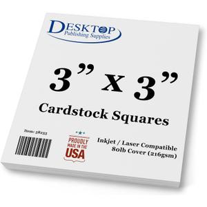 White Cardstock Squares - Square Card Stock Paper - Thick 80lb Cover - For Spin Art Refill, Scrapbooking, Invitations, & Crafts (3" x 3", 100 Pack)