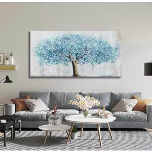 Yuaxker Tree of Life Wall Art Large Blue and Gold Wall Decor Trendy Canvas Painting Modern Aesthetic Artwork for Living Room Bedroom Dining Room Office Home Decor 30x60inch