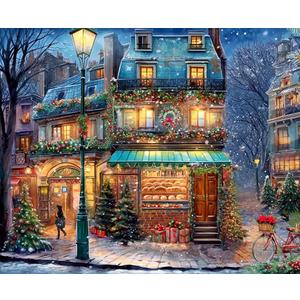 Springbok's Winter Wonderland Cafe 500 Piece Jigsaw Puzzle is a Picturesque Holiday Scene of a Cosy Cafe in The City