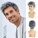 Sallcks Mens Short Grey Wig Natural Layered Costume Halloween Wigs for Male Guys