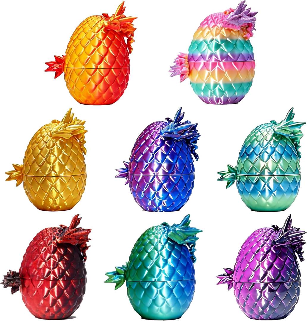 8PCS 3D Printed Easter Dragon Eggs with Dragon Inside, Easter Eggs Toys, Mystery Dragon Egg Figures, Easter Basket Stuffers, Egg Hunt Party Favors, Prefilled Easter Eggs Gifts for Kids and Adults