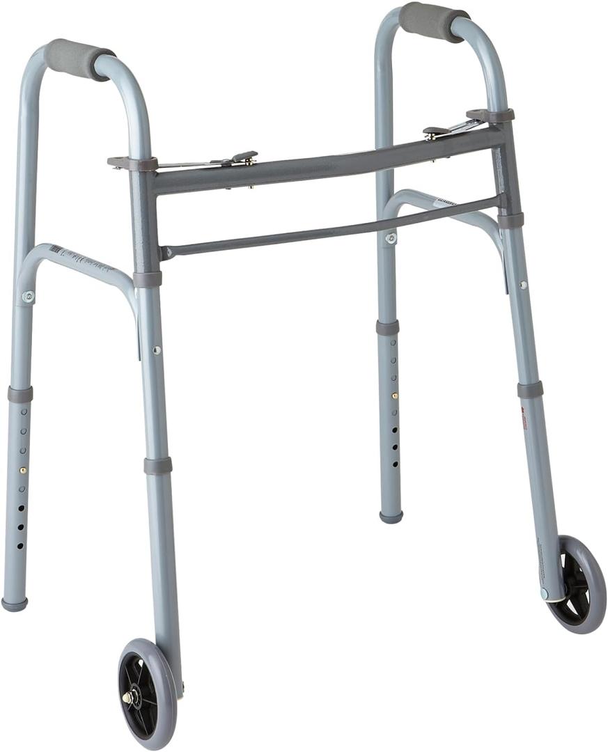 Medline Lightweight Junior/Lower Height Folding Walker with 5” Wheels