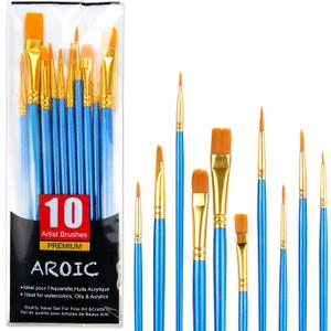 Acrylic Paint Brush Set, 1 Packs / 10 pcs Watercolor Brushes Painting Brush Nylon Hair Brushes for All Purpose Oil Watercolor Painting Artist Professional Kits. (Blue)