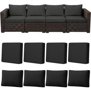 8pcs Outdoor Patio Cushion Covers Replacement, 25.6" Zippered Outdoor Cushion Covers Waterproof, UV Resistant & Washable Patio Furniture Cushion Covers Waterproof for Patio Sectional, Black