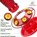 Kingsyard Hummingbird Feeders for Outdoors Hanging, 24 Ounce, Glass Hummingbird Feeder with Ant Moat & 6 Bee Guard Feeding Ports, Leak-Proof, Red