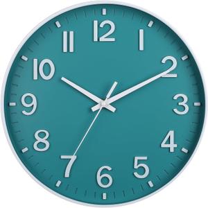HZDHCLH Teal Wall Clocks Battery Operated,12 inch Silent Non Ticking Modern Wall Clock for Living Room Bedroom Kitchen Office Classroom Decor