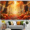 Fall Backdrop Autumn Golden Maple Forest Photography Background Banner Fall Maple Leaves Pumpkin Decorations Thanksgiving Party Supplies Farm Harvest Event Banner 71x43 Inchs