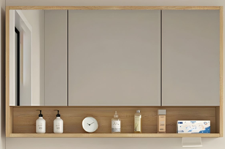 Brown Frameless Modern Medicine Cabinet with Shelves and Mirror Included - 38"L x 5"W x 28"H Lighting Not Included