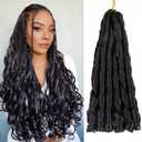 French Curl Braiding Hair 24 Inch Knotless French Curl Braids Pre-stretched Bouncy Loose Wave Sprial Curly Ends Soft as Human Hair Wavy Black Curly Braiding Hair Extensions for Boho Box Braids Twists (1B natural black)