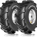 RONPOW 13x5.00-6 Rear Tine Tiller Tire and Wheel, 3/4" Axle Bore, 500Lbs Load, Easy to Install, 4 Ply Durable Pneumatic Replacement Rototiller Assembly for Garden Tiller & Farm Equipment, 2Pack Silver