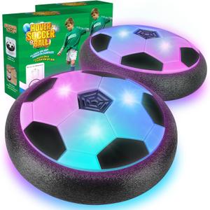 2 Pack Hover Soccer Ball with 8 Pcs Batteries, Air Floating Soccer Toy with LED Lights and Foam Bumper, Indoor Games for Kids 4-8-12, Toys Gifts for 3 4 5 6 7 8 9 Year Old Boys Girls (Multicolor)