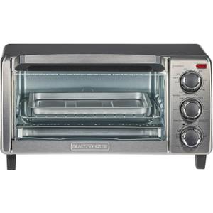 BLACK+DECKER 4-Slice Toaster Oven, Even Toast, 4 Cooking Functions Bake, Broil, Toast and Keep Warm, Removable Crumb Tray, Timer