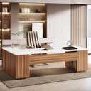 Tribesigns 85.8-Inch L-Shaped Executive Office Desk with File Drawers & Storage Cabinet, Professional Corner Computer Desk Extra Large Business Workstation with Adjustable Shelves (White&Walnut)