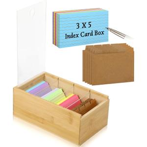 3"x5" Wood Index Card Holder with Dividers Bamboo Index Card Organizer Box Index Card Storage Case Card Catalog Box 4 Compartments for 300 Cards File Note Flash Card Holders 5.9"W x 10"D x 4"H 3"x5" Wood Index Card Holder with Dividers Bamboo Index Card Organizer Box Index Card Storage Case Card Catalog Box 4 Compartments for 300 Cards File Note Flash Card Holders 5.9"W x 10"D x 4"H