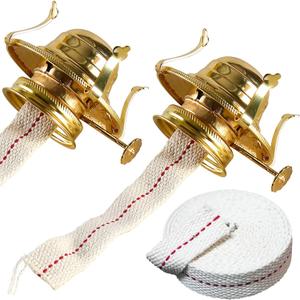 Oil Lamp Burner 2 Set, with Reduction Collar and Cotton Wick & 39 inch Wick, Replacement Parts for Kerosene or Vintage Lamps - Brass