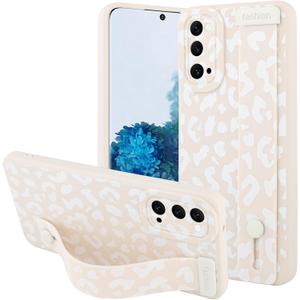 OOK Compatible with Samsung Galaxy S20 Leopard Case with Wrist Strap, White Leopard Cheetah TPU Shockproof Protection Slim Cover with Camera Protection for Women Girls