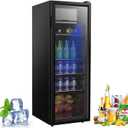 Beverage Refrigerator, 180 Can Freestanding Mini Fridge with Glass Door for Soda Beer Wine, Small Drink Dispenser with Adjustable Temperature Control for Home, Office, Black