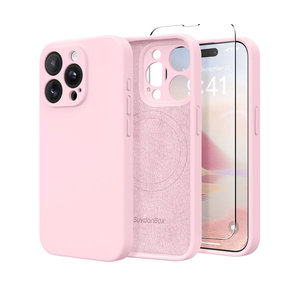 Magnetic for iPhone 14 Pro Case, Compatible with MagSafe, [Full Camera Protection][Screen Protector] Silicone Shockproof Protective Phone Case for iPhone 14 Pro 6.1", Chalk Pink