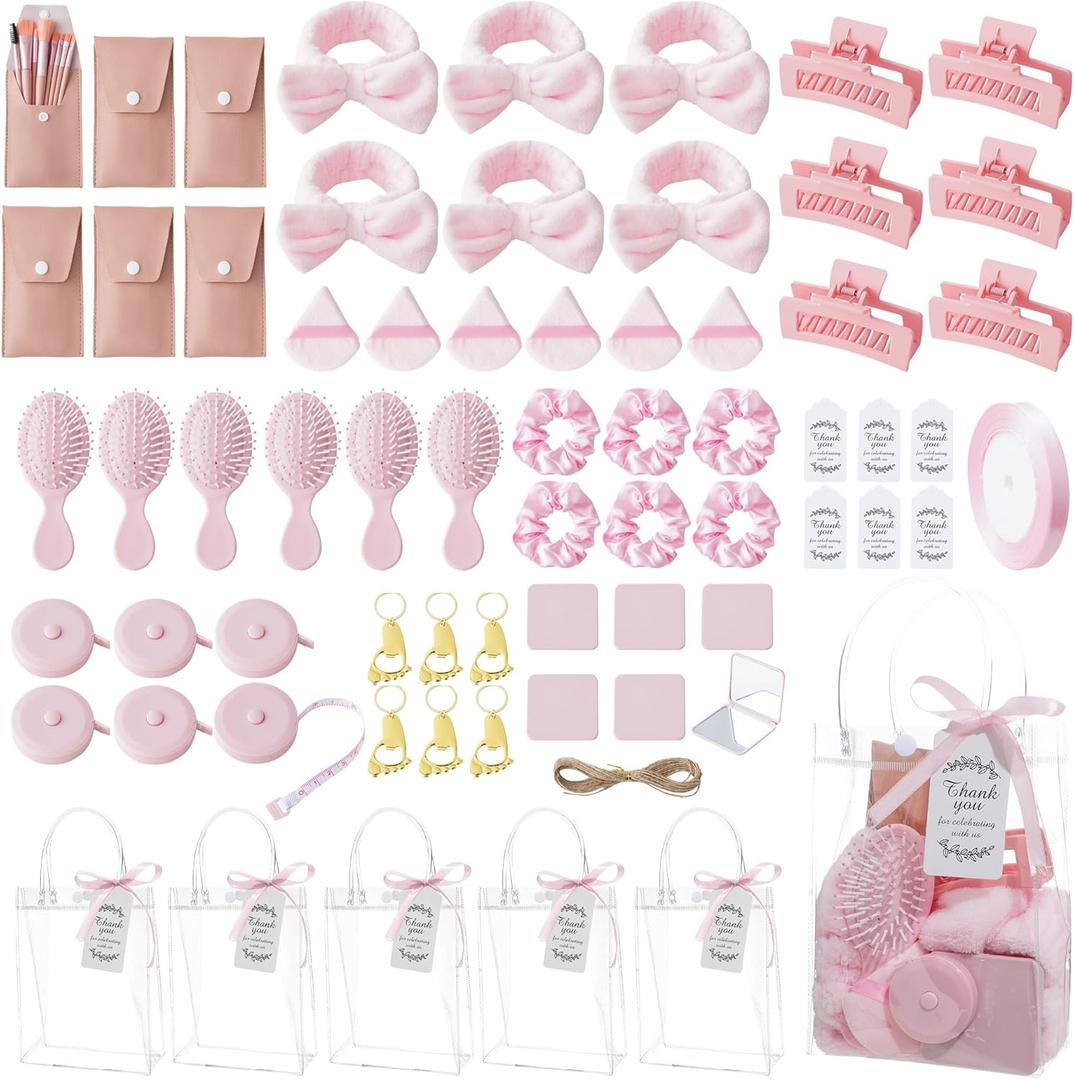 116Pcs Baby Shower Prizes for Game Winners Favors Gifts Set including Hair Clips Hair Brush Makeup Brushes Gift Bags for Baby Shower Party Guests Bridal Shower Favors (Pink)