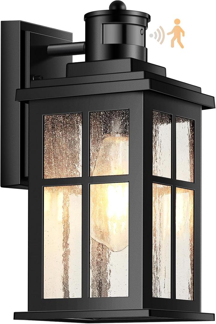 VIANIS Motion Sensor Outdoor Light Fixtures Wall Mount, Black Porch Lights Outdoor Lantern, Anti-Rust Waterproof Exterior Lights for House, Modern Outdoor Wall Sconce for Garage, Front Door, Coach (1-Pack)