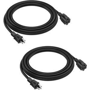2-Pack 8ft Extension Cord Outdoor 16 AWG Heavy Duty Power Cord 3 Prong SJTW, NEMA 5-15P to NEMA 5-15R, Power Cable for Indoor and Outdoor Use, ETL Listed (Black)