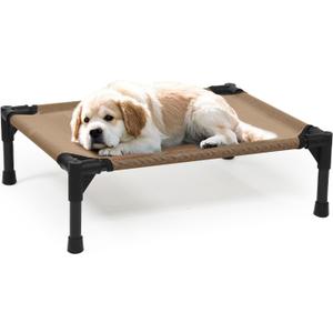 Elevated Dog Cots Beds for Small Dogs, Indoor & Outdoor Dog Bed Off The Ground, Cooling Pet Bed with Washable Mesh & Non Slip Feet, Dogs Place Cot (S, Brown) 