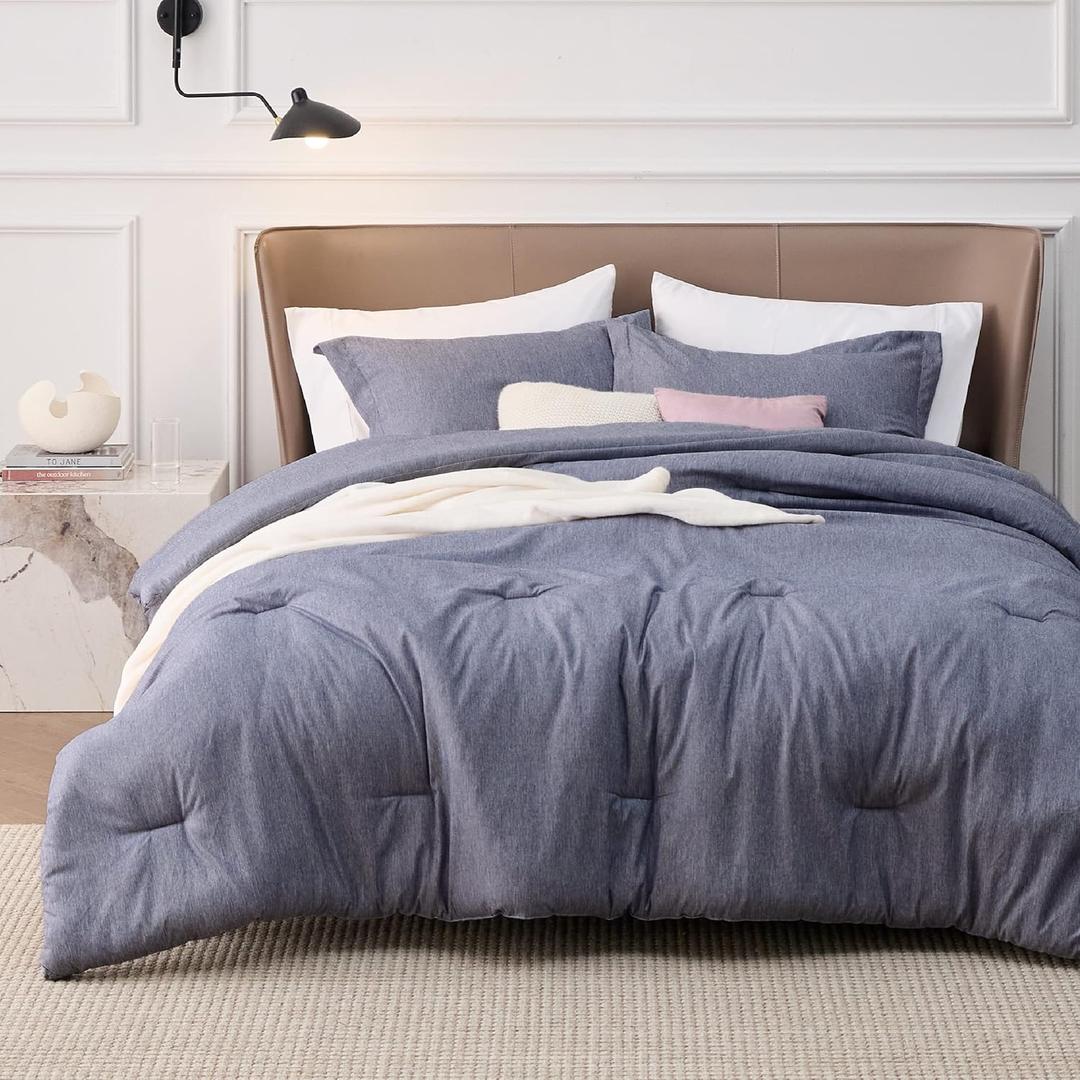Bedsure King Size Comforter Set - Denim Grey King Comforter Set, Soft Bedding for All Seasons, Cationic Dyed Bedding Set, 3 Pieces, 1 Comforter (104"x90") and 2 Pillow Shams (20"x36"+2") (23 - Denim Grey)