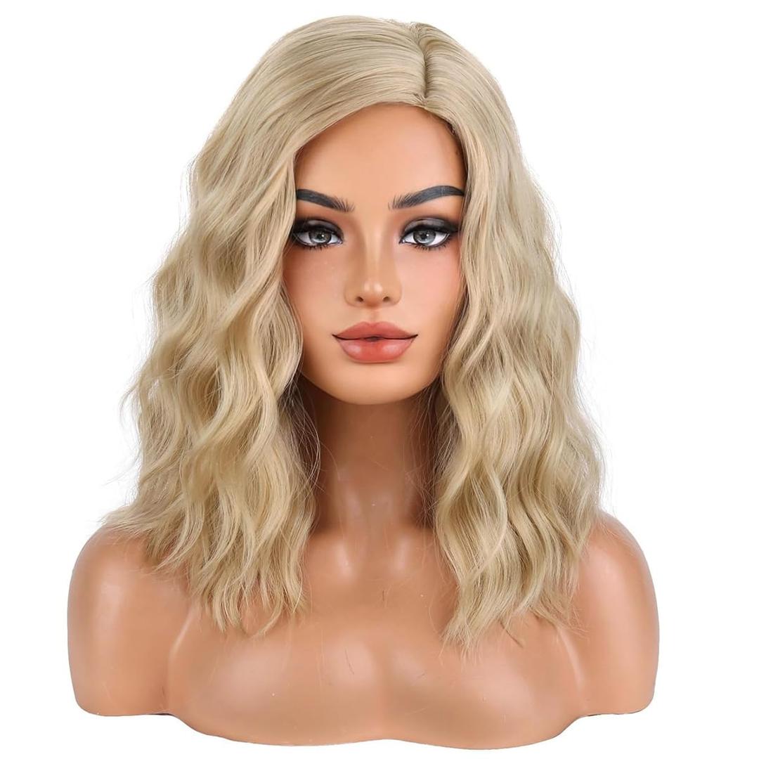 Blonde Wig for Women Short Wavy Wig Ash Blonde Wigs Mixed Blonde Wigs Cosplay Party Heat Resistant Blonde Synthetic Hair(Ash Blonde)