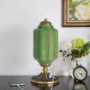 Milk Glass Touch Table Lamp, 3 Way Dimmable Green Lamp USB C+A Charging Ports, Modern Large Beside Lamps for Bedroom, Living Room, Desk LED Bulb Inculded