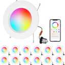 HYDONG Smart LED Can Lights, 12Pack Retrofit LED Recessed Lighting, 5/ 6inch 13W 1050LM RGB Color Changing Downlight, Compatible with Alexa, Bluetooth APP Control, for Bedroom Kitchen Living Room
