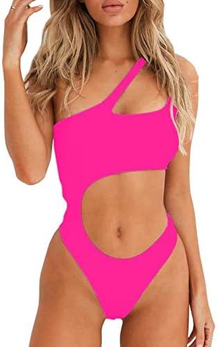 SherryDC Women's Sexy Cutout One Shoulder High Cut Cheeky One Piece Swimsuit Bathing Suit M