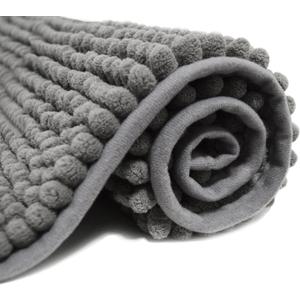 Bathroom Rug 16x20 inch Non Slip, Super Absorbent Bathroom Mat, Extra Soft Bath Mat and Quick Dry Chenille Bath Rugs Carpet for Tub, Shower, Bath Room, Bedroom, Kitchen, Sink (Grey)